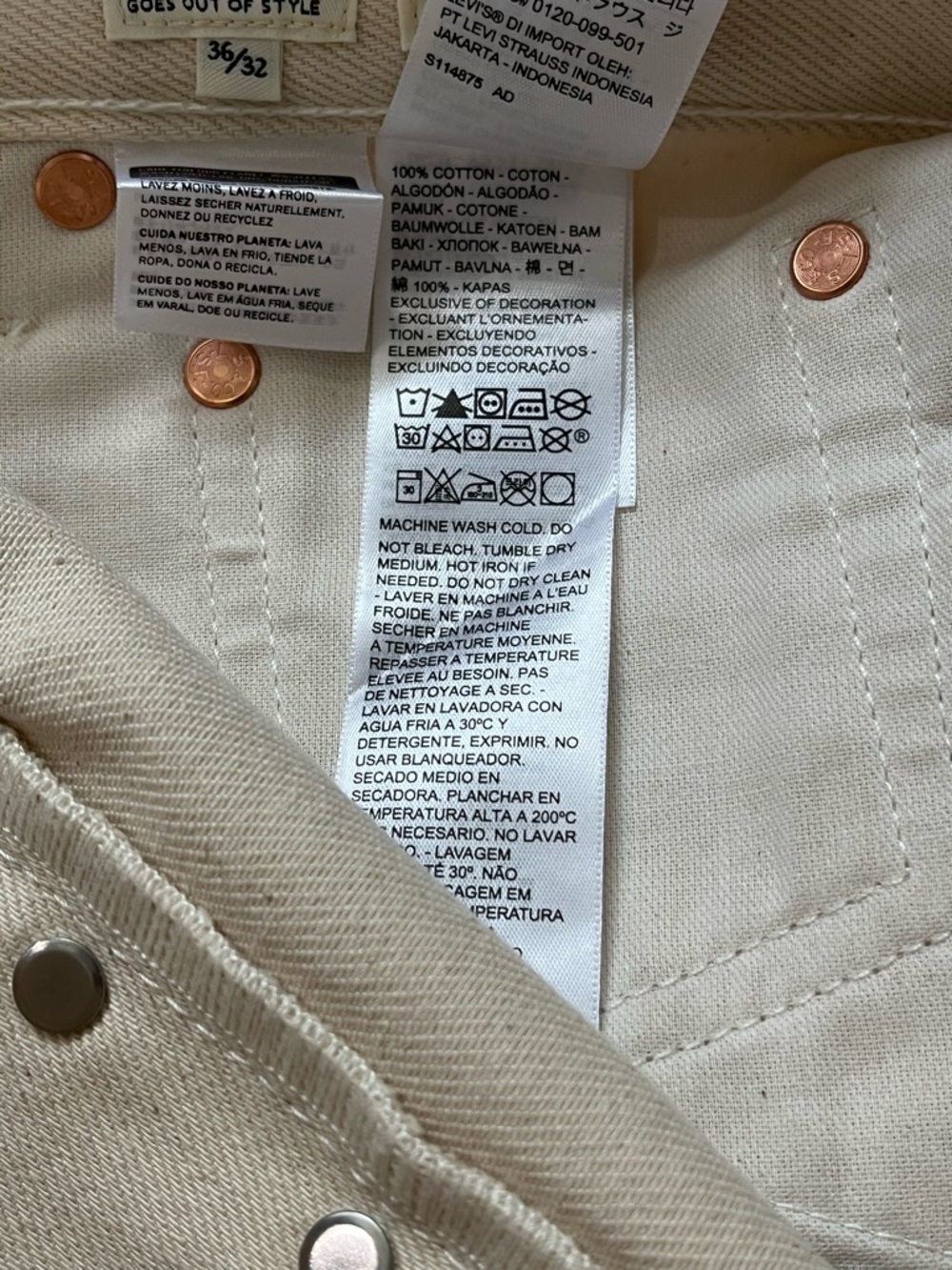 Levi’s Made & Crafted Lot 501 1980s Selvedge Jeans ‘Cream’ (size mens W36xL32) - Picture 9 of 16